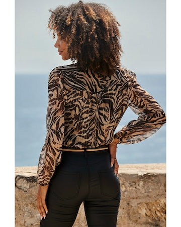 Sosandar Zebra Print Lurex Stripe Tie Neck Blouse