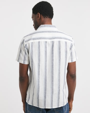 Revere Collar Linen Blend Stripe Shirt