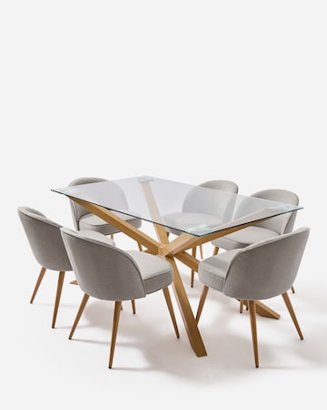 Bodie Oak 6 Seater Dining Table with 6 Emilie Fabric Chairs