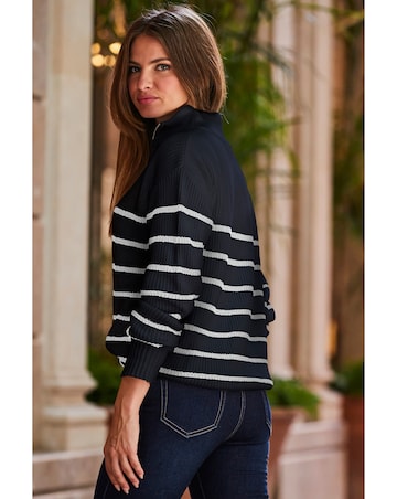 Sosandar Stripe Quarter Zip Jumper