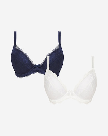Pretty Secrets (2 Pack) Ella Lace Padded Plunge Wired Bras (B-K) Navy/White