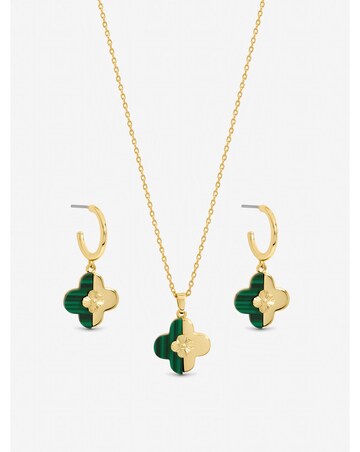 Inicio Gold Plated and Malachite Clover Set - Gift Box