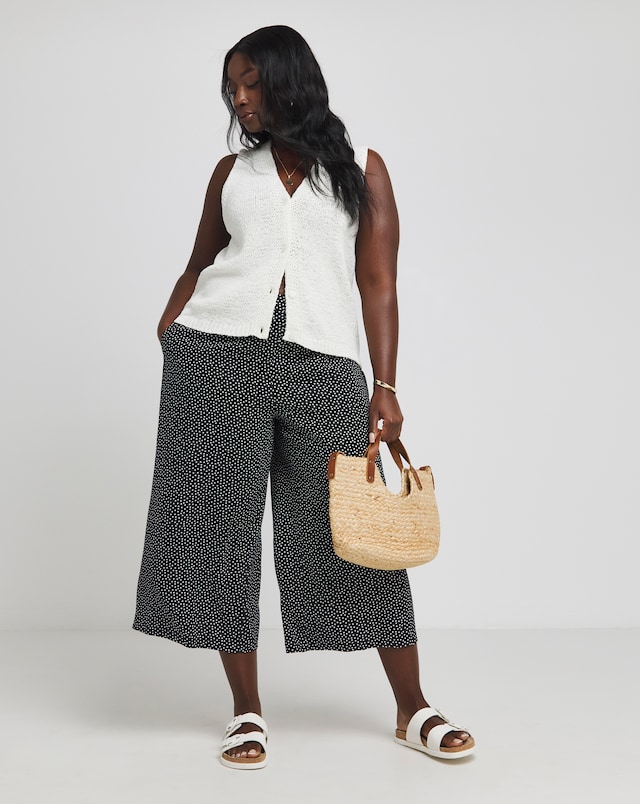 Simply Be Polka Dot Wide Leg Woven Culottes