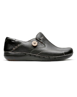 Clarks Black Un Loop Button Slip On Shoes -Wide Fit (E)