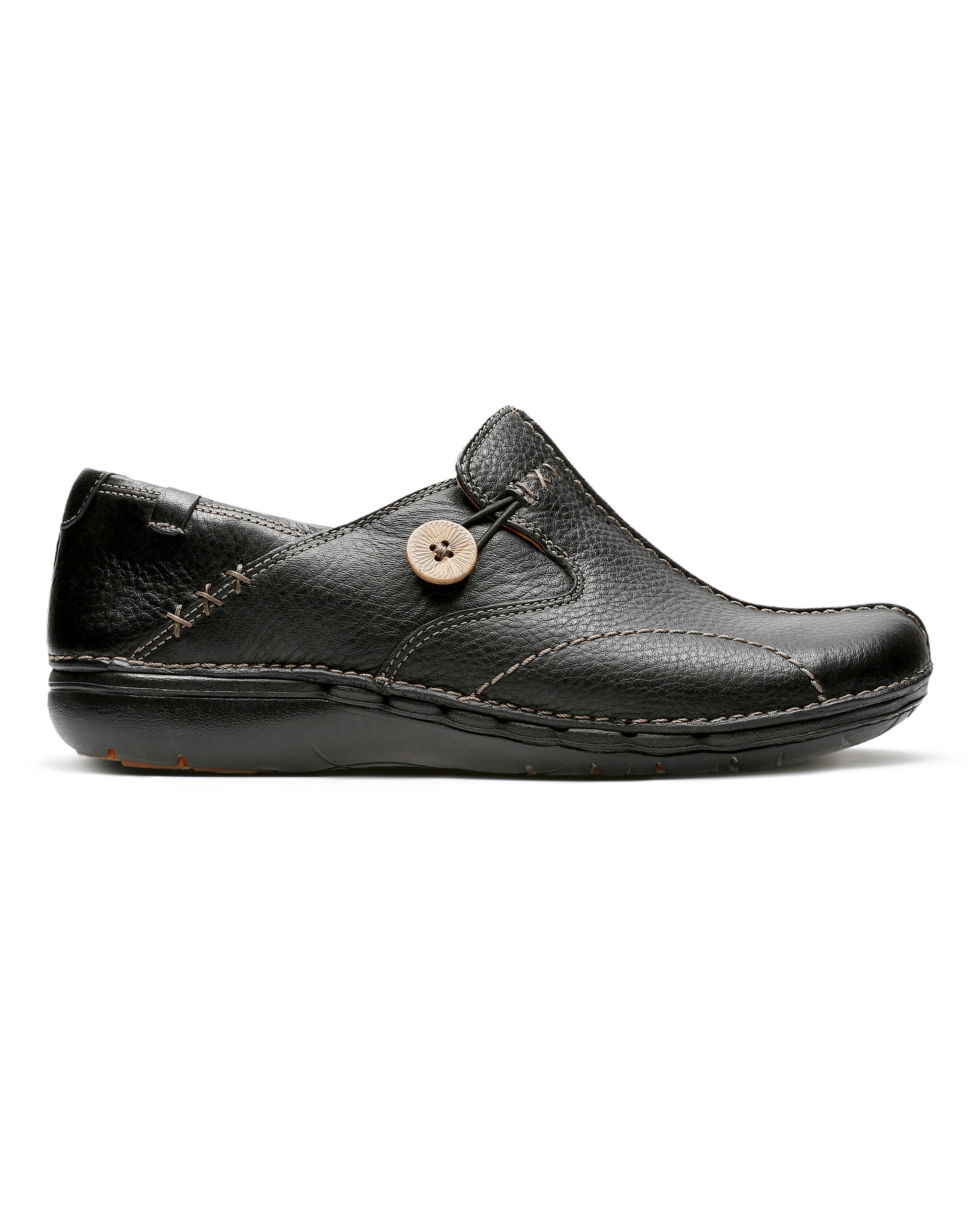 Clarks Black Un Loop Button Slip On Shoes -Wide Fit (E)
