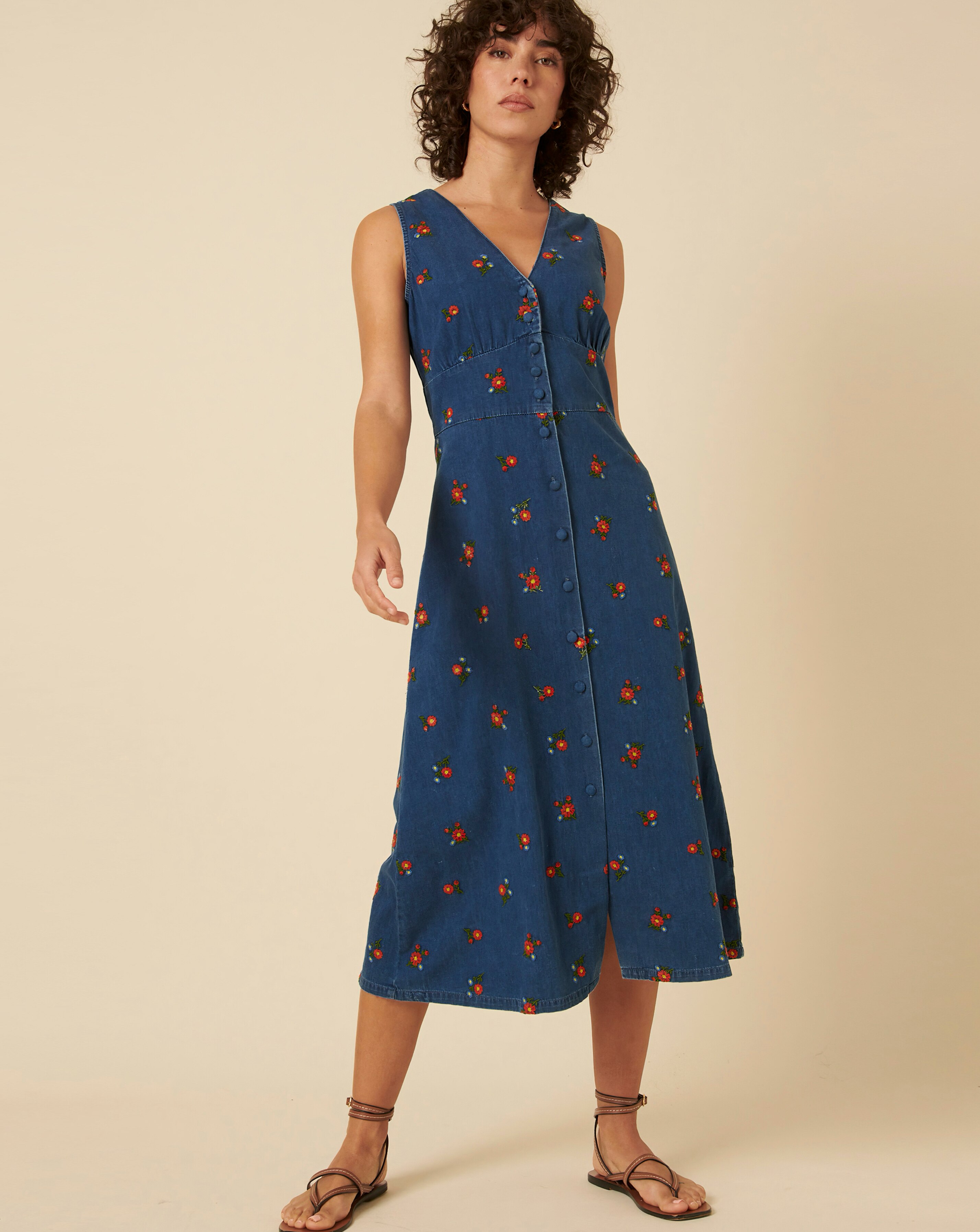 Nobody's Child Denim Sandra Embroidered Midi Dress