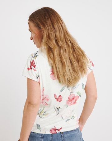 Simply Be Pink & White Floral Slash Neck Mesh Top