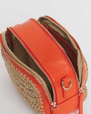 Orange Detail Raffia Camera Bag
