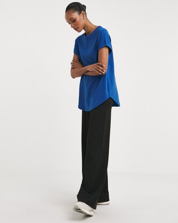 Blue Relaxed Short Sleeve Longline Top