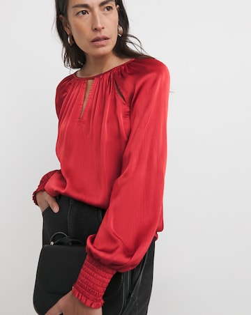 Womens Satin Cut Out Detail Long Sleeve Blouse - Red