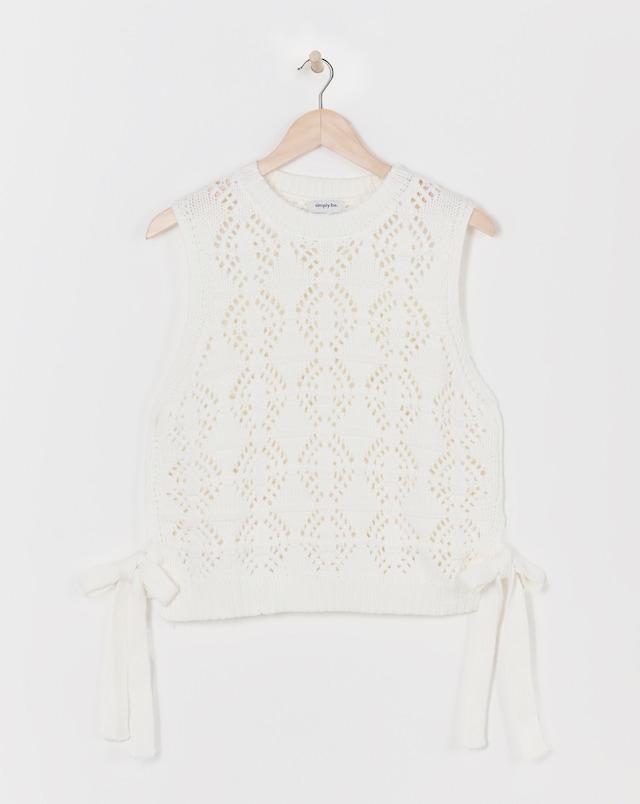 Cream Cotton Tie Side Knitted Tank Top