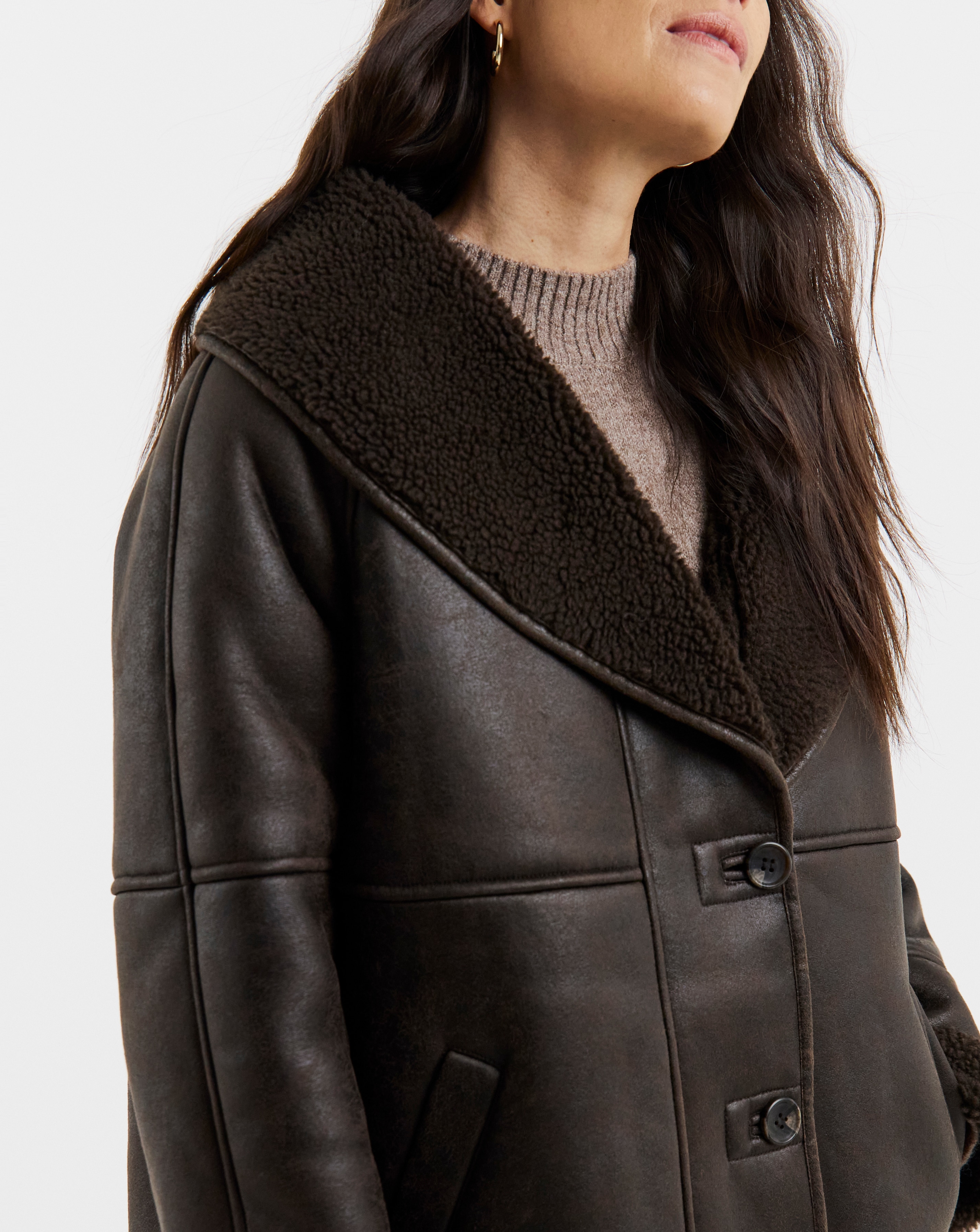 Chocolate Shawl Collar Aviator Jacket | JD Williams