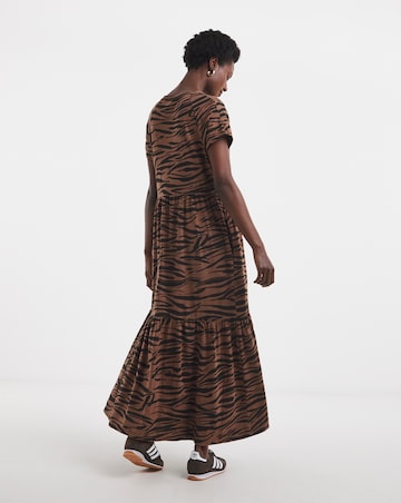 Printed Notch Neck Short Sleeve Smock Dress