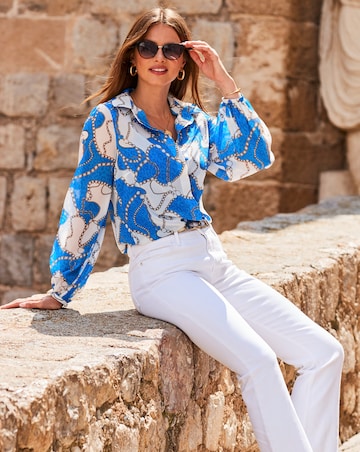 Sosandar Blue Chain Print Shirt