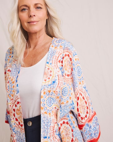 Julipa Printed Embroidered Textured Crinkle Kimono