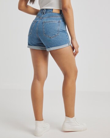 Simply Be Mid Blue Roll Hem Mom Shorts