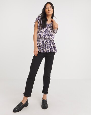 Julipa V Neck Shirred Waist Buttoned Top