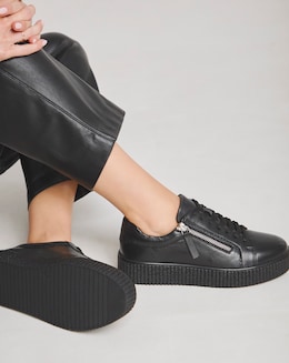 Quincy Side Zip Leather Trainer - Wide Fit (E)