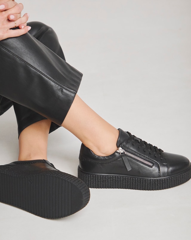 Quincy Side Zip Leather Trainer - Wide Fit (E)