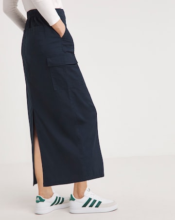 Navy Cotton Rich Utility Midaxi Skirt