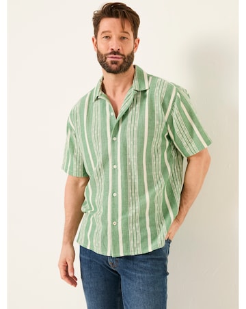 FatFace Embroided Stripe Short Sleeve Shirt - Green