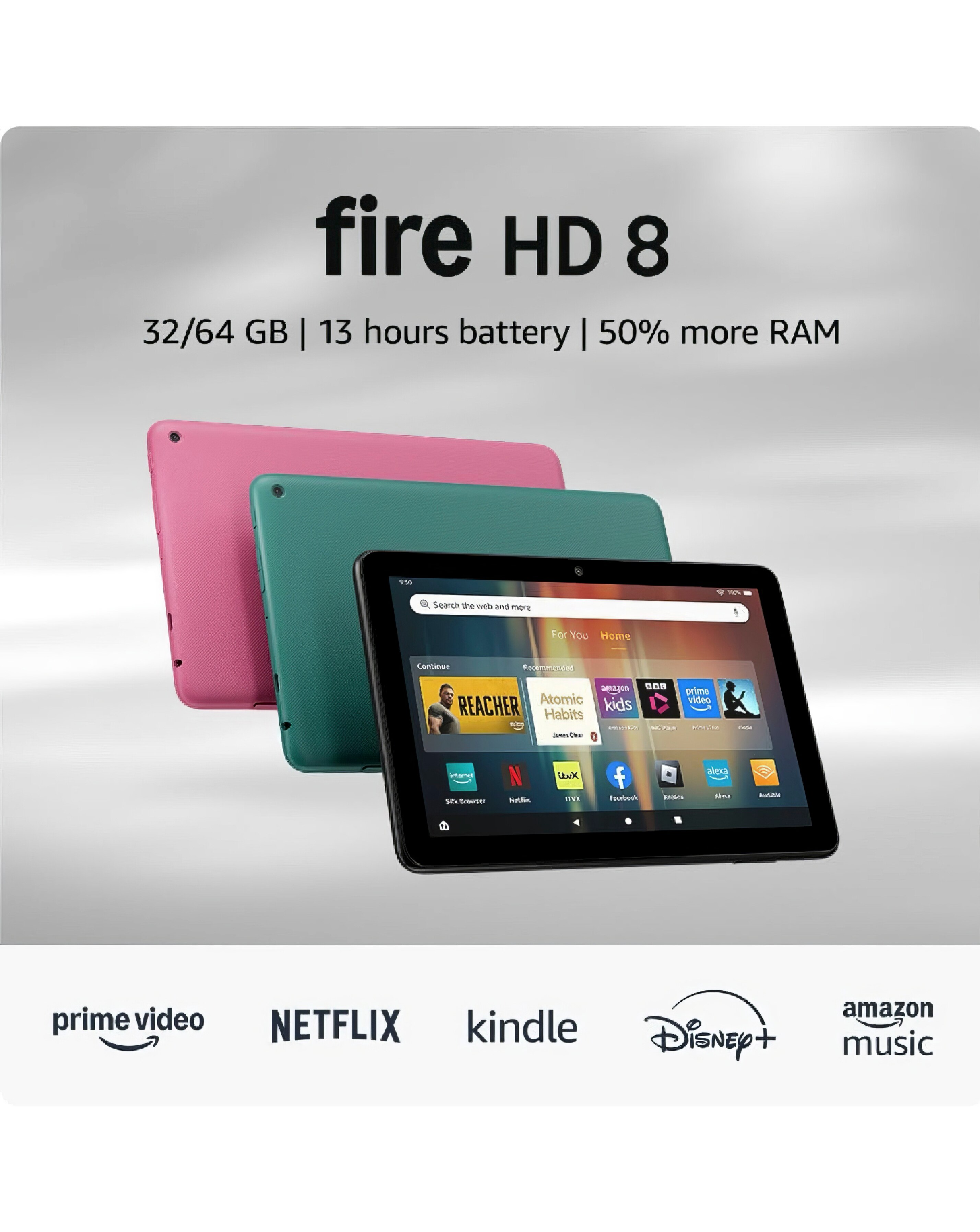 Amazon Fire HD 8 (2024) 8in 32GB Wi-Fi Tablet - Black | JD Williams