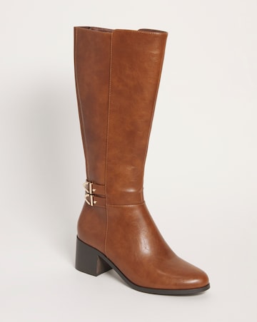 Cushion Walk Block Heel Knee High Boot Wide E Fit Standard Calf