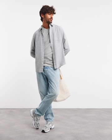 Pure Cotton V-Neck T-Shirt Long- Grey Marl