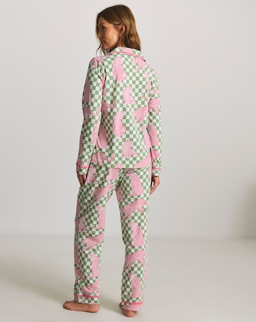 Chelsea Peers Organic Cotton Classic Pyjama Set Checkerboard Leopards Print
