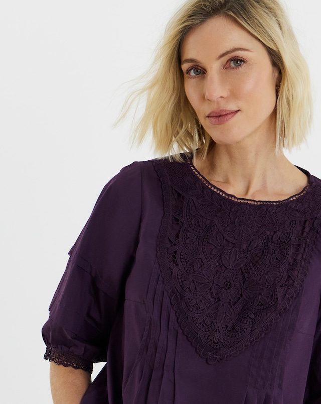 Broderie Insert Short Sleeve Top