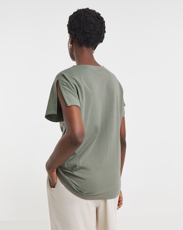 Pure Cotton Crew Neck Split Sleeve T-shirt