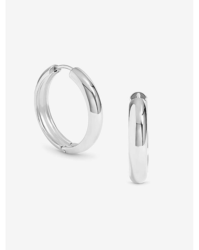 Jon Richard Platinum Plated Stainless Steel Medium Flat Surface Hoops