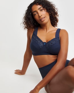 Miss Mary of Sweden Broderie Anglaise Cotton Non Wired Bra Dark Blue