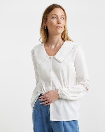 Womens Collar Detail Button Through Blouse - Ivory