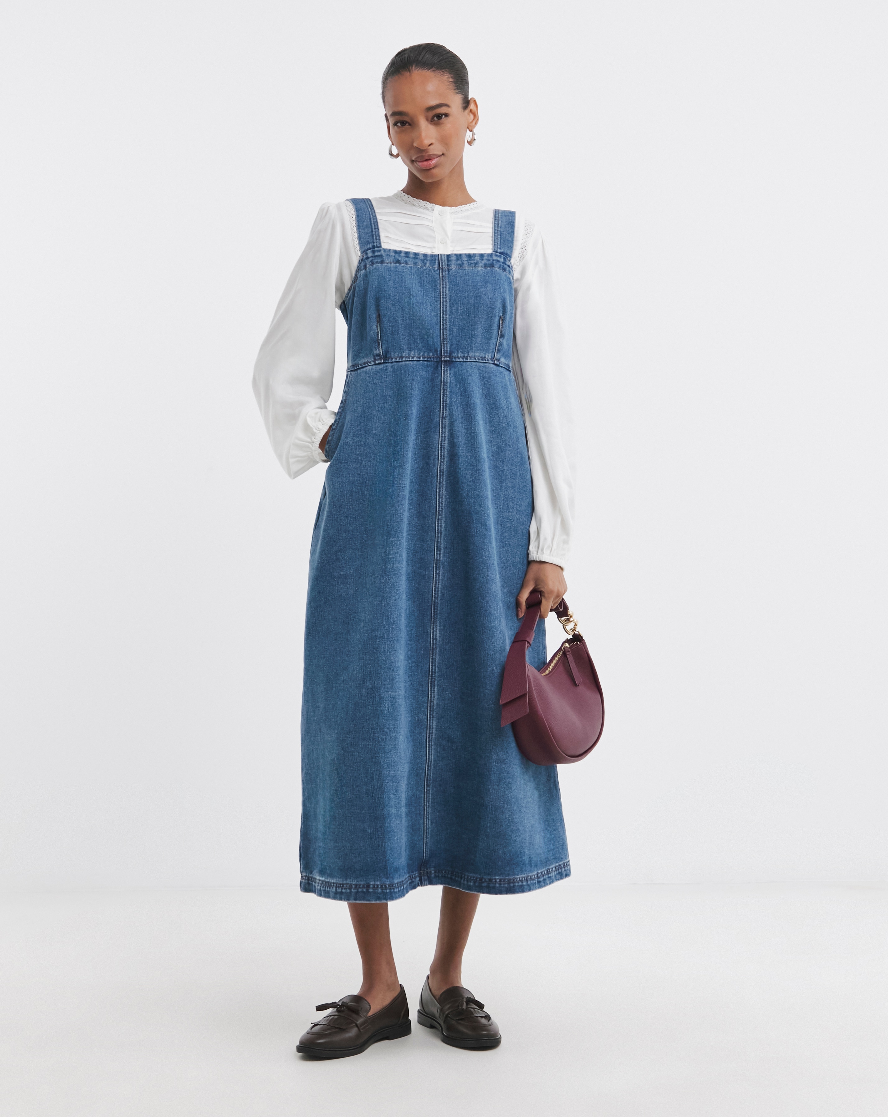 Leopard Print Midaxi Denim Pinafore Dress | JD Williams