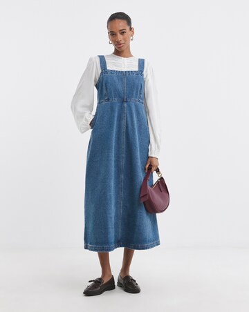 Pure Cotton Mid Blue Denim Apron Dress