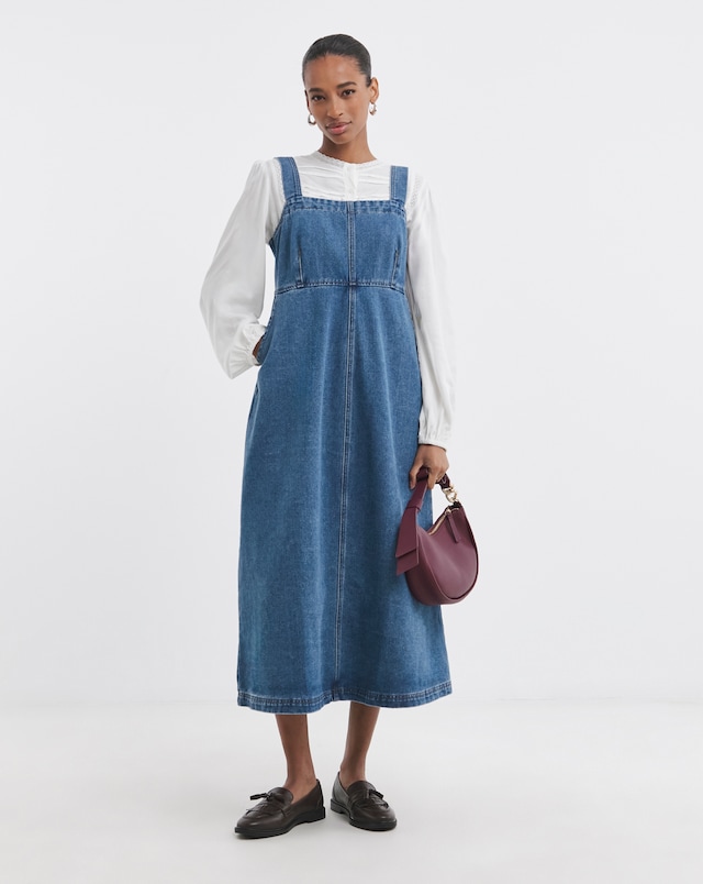Pure Cotton Mid Blue Denim Apron Dress