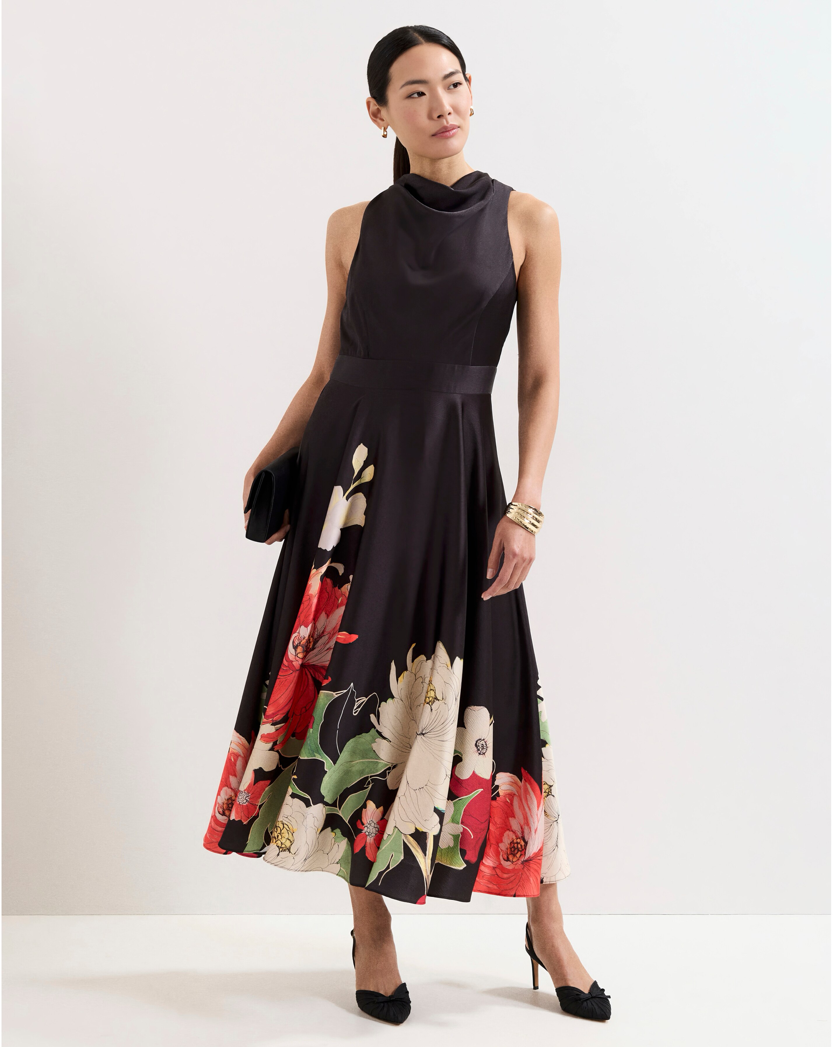 Phase Eight Cheryl Satin Printed Midi Dress | JD Williams