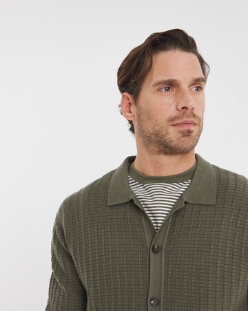 Khaki Soft Touch Textured Collared Cardigan