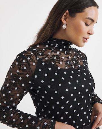 Simply Be Black Spot Print Lace Top