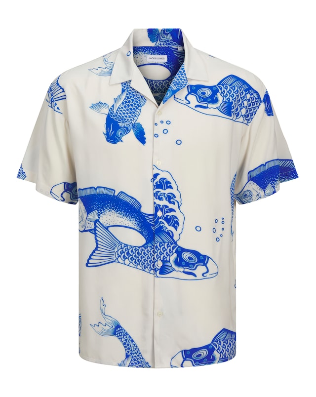 Jack & Jones Jeff Koi Print Shirt - Blue/White