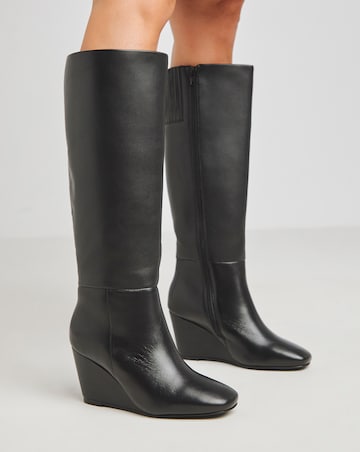 Jocelyn Leather Wedge Boots - Wide Fit (E) & Curvy Calf