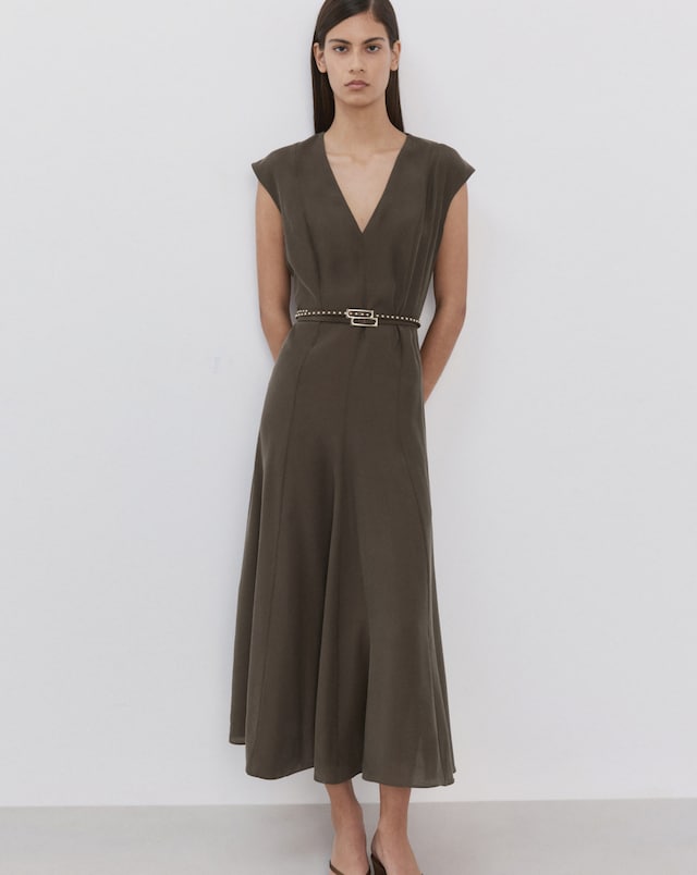 Mango Ramone A-Line Long Dress With Double Belt