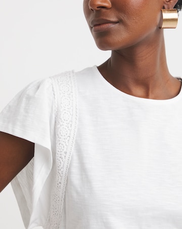 Pure Cotton Broderie Trim Frill Sleeve Top
