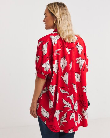 Womens Oversized Blouse- Red Floral