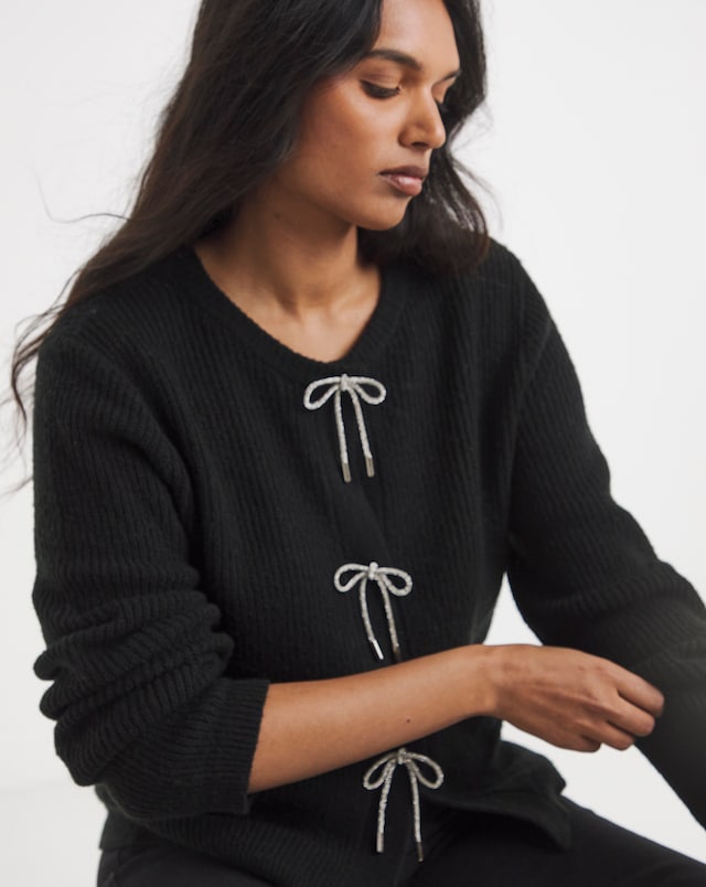 Simply Be Black Diamante Bow Cardigan