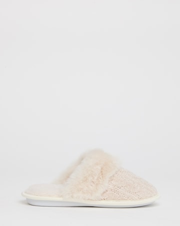 Dana Faux Fur Trim Mule Slippers - Wide Fit (E)