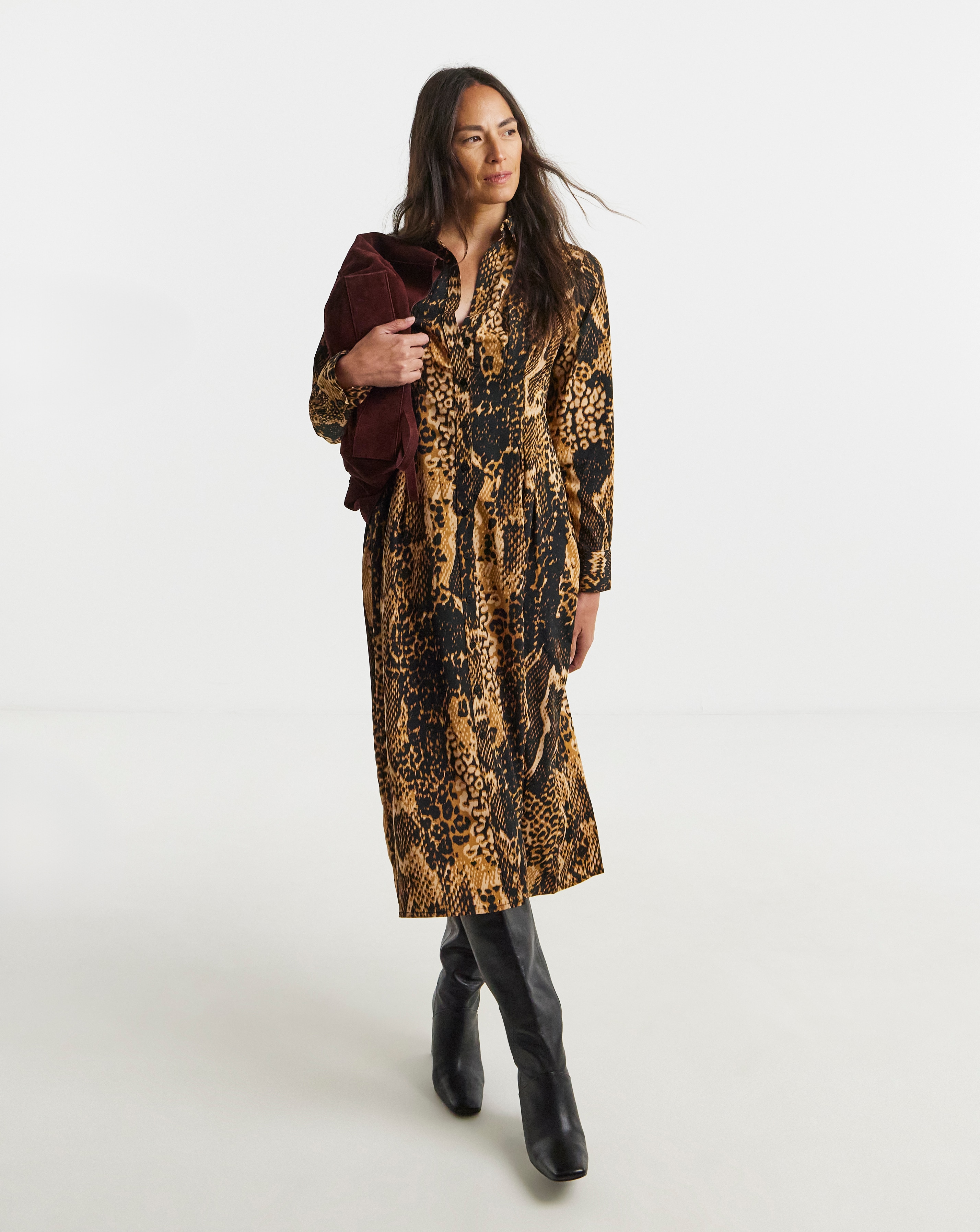 Printed Corset Midi Shirt Dress