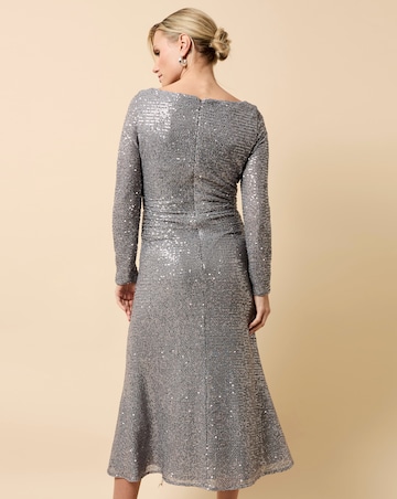 Little Mistress Grey Gathered Sequin Midaxi Dress