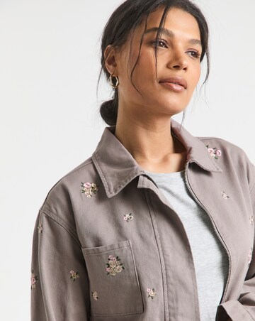Simply Be Neutral Floral Embroidered Utility Shacket